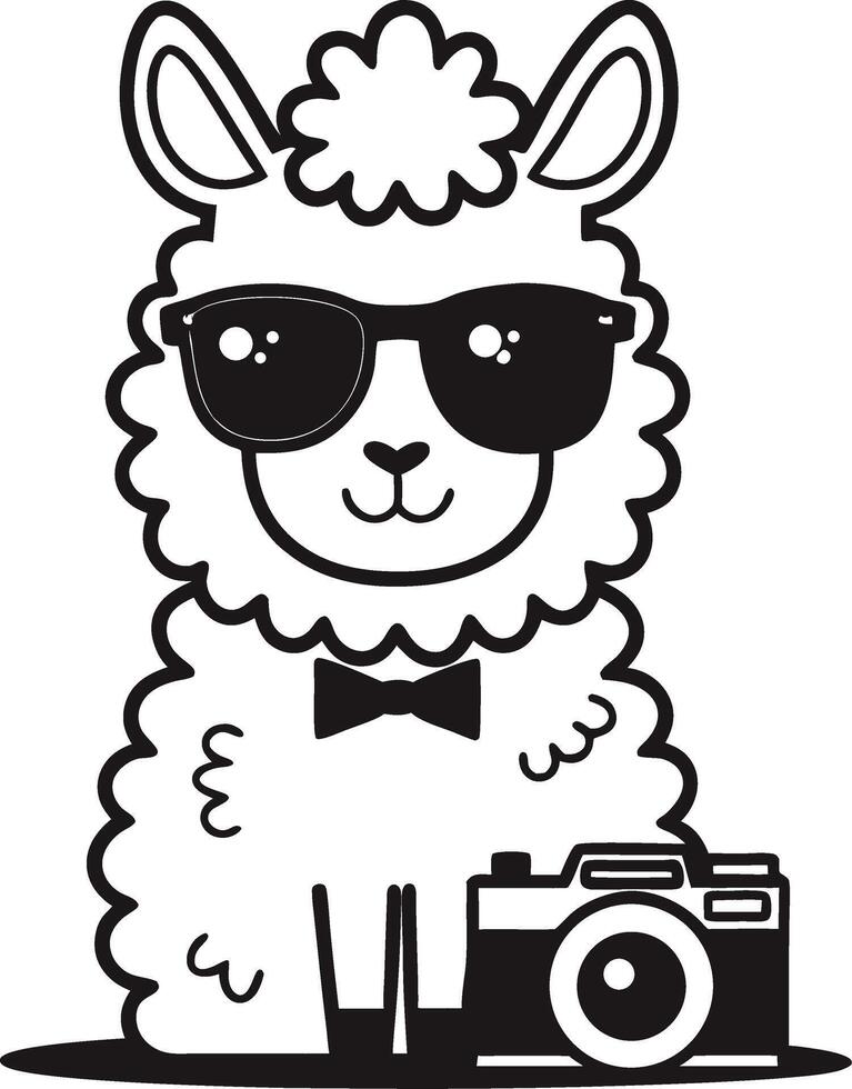 Stylish Llama Wearing Sunglasses with a Camera Ideal for Fun Illustrations and Design Projects vector