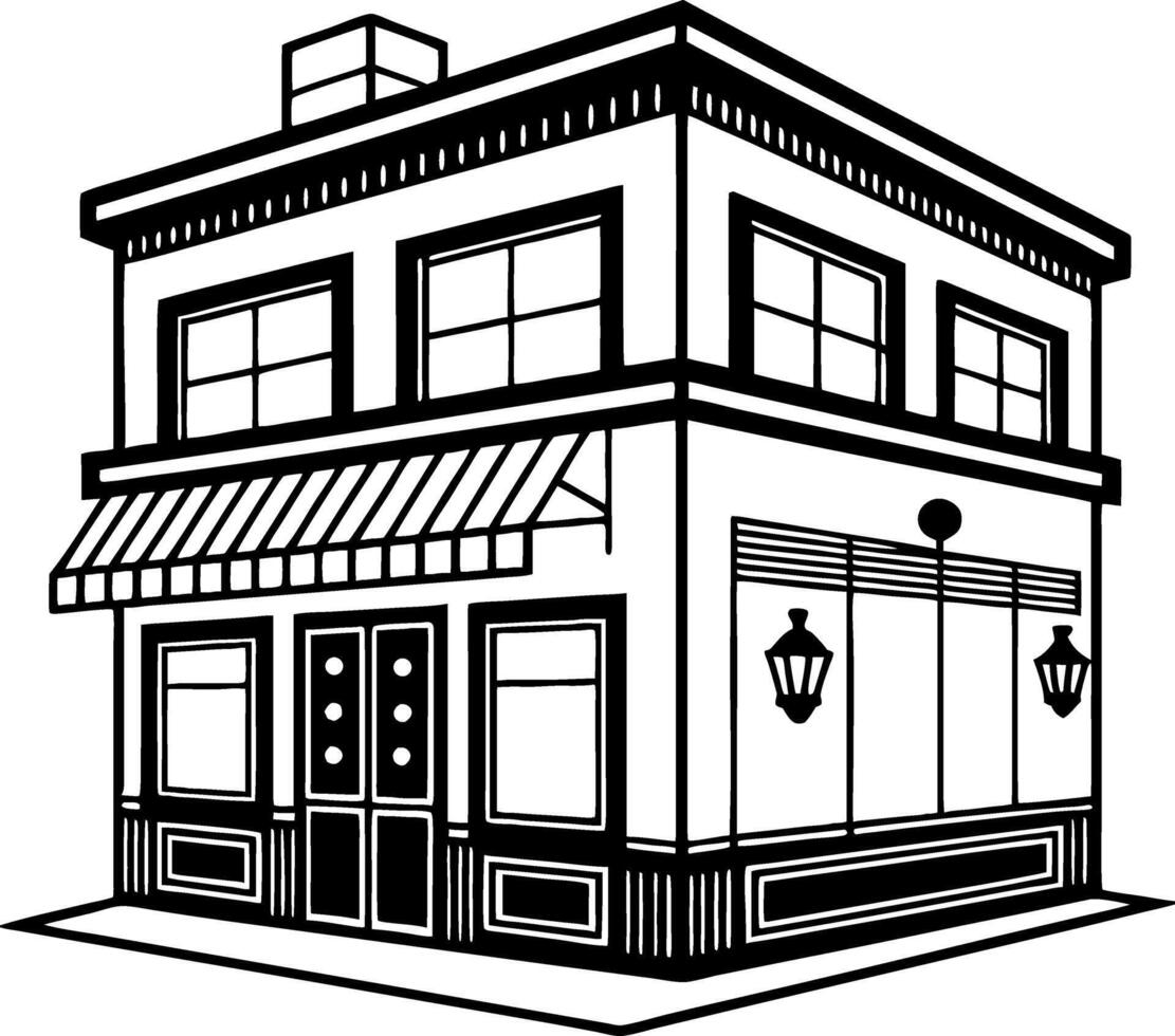 Detailed Illustration of a Charming Corner Storefront Design for Coloring and Art Projects vector