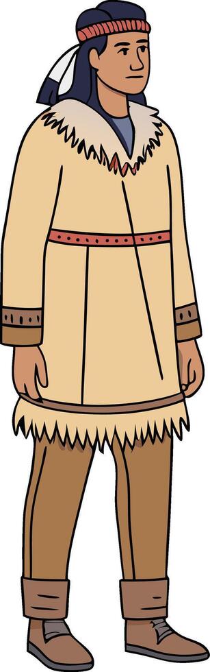 Native American Man in Traditional Attire Standing with Confidence for Cultural Representation vector