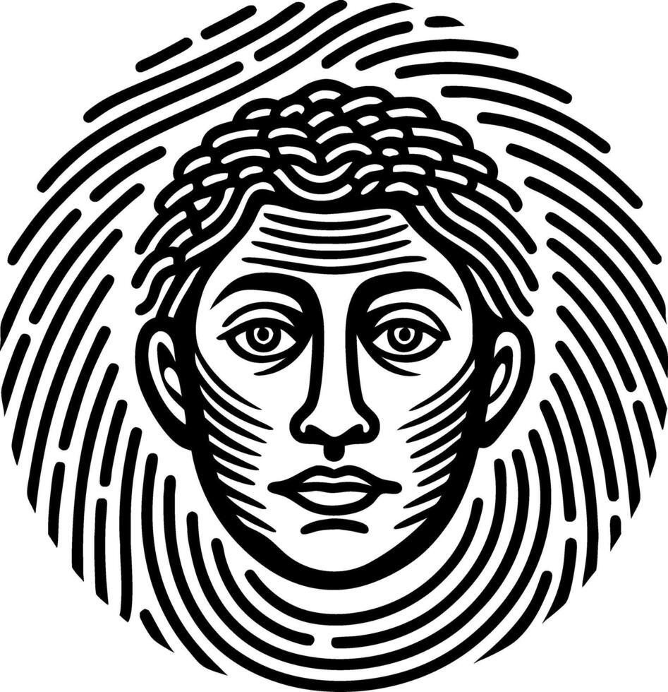 Stylized Graphic Portrait with Artistic Flourishes Ideal for Tattoo Design and Illustrations vector