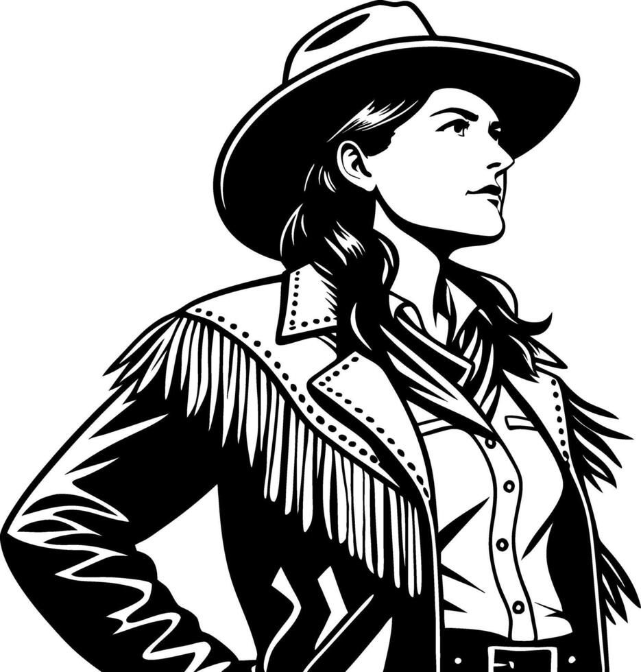 Confident Cowgirl in Retro Cowboy Attire Portrait for Western Theme Artwork and Design vector