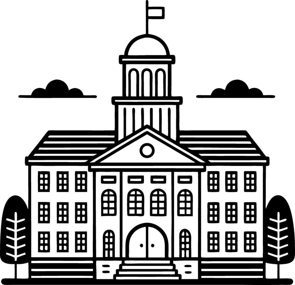 Classic Architectural Building Illustration with Domed Roof and Flag for Educational Materials vector