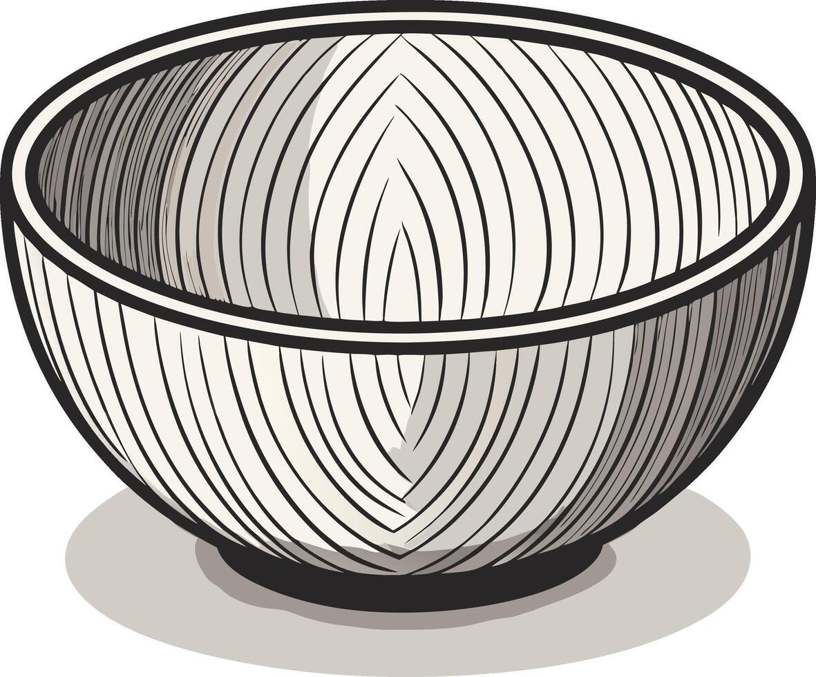 Detailed Black and White Hand-Drawn Bowl Illustration for Kitchen Design or DIY Projects vector