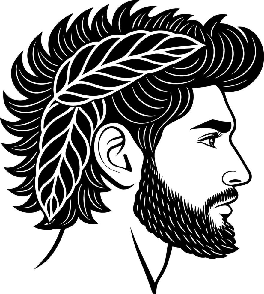 Stylized Male Profile with Leafy Hair Extraordinary Design for Tattoos and Coloring vector