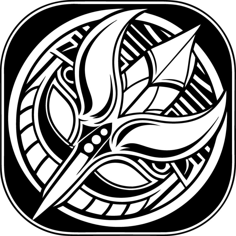 Fierce Tribal Arrow Design with Stylized Scissors for Tattoos and Creative Projects vector