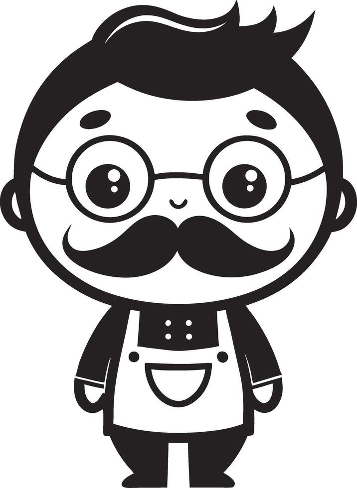 Cute Cartoon Barber Character with Mustache and Glasses vector