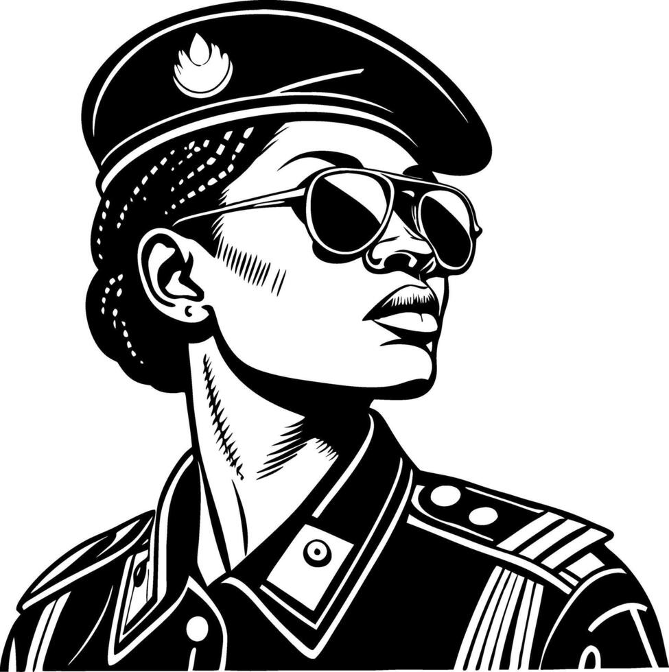 Bold Confident Woman in Military Uniform with Sunglasses Illustration vector