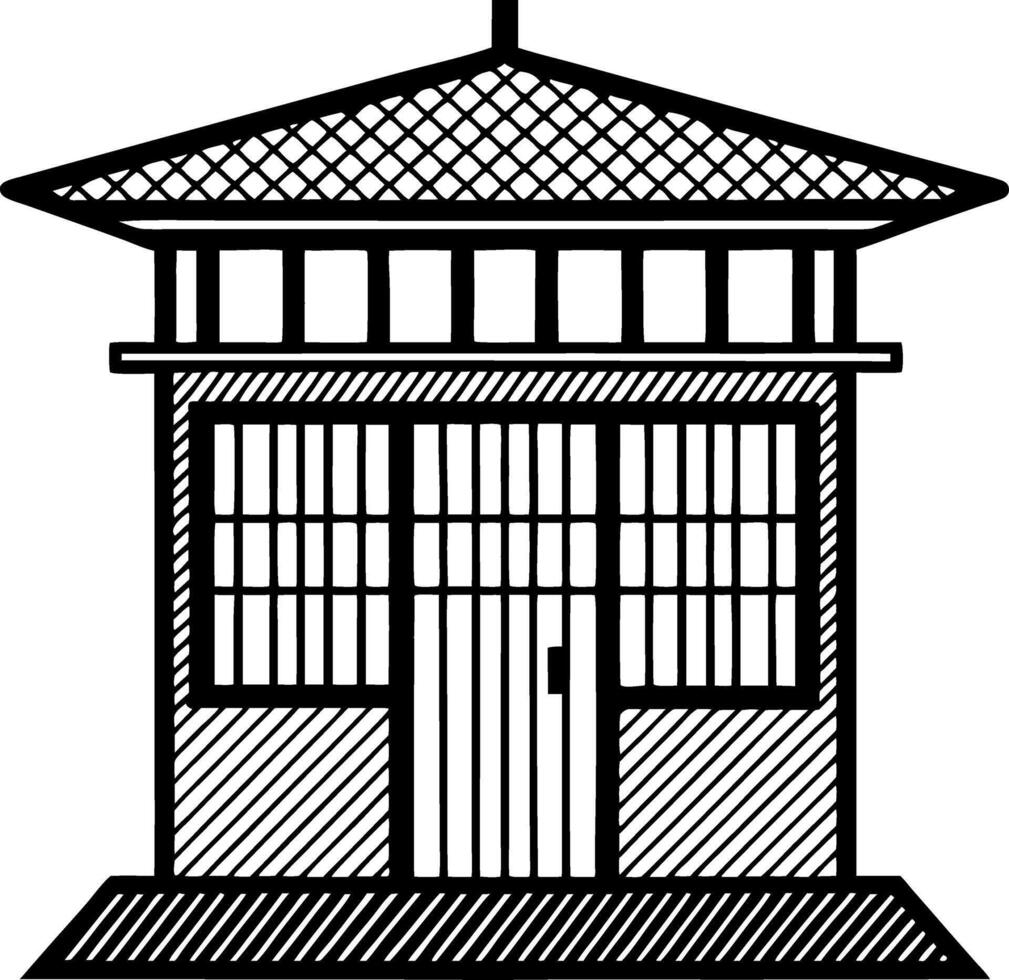 Japanese Style House Illustration for Architectural Concepts and Coloring Activities vector