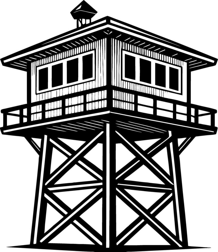 Detailed Black and White Design of a Rustic Watchtower for Art and Tattoo Applications vector