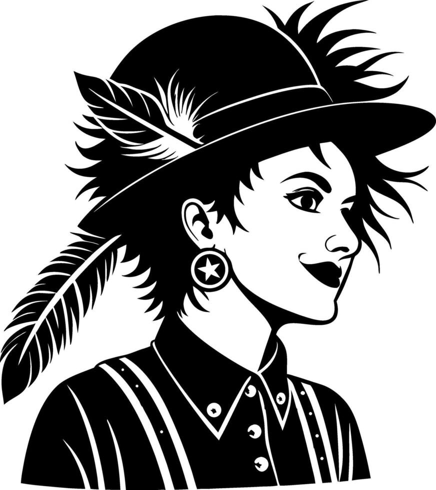 Stylish Young Woman with Feathered Hat and Earrings Art for Fashion and Design Projects vector