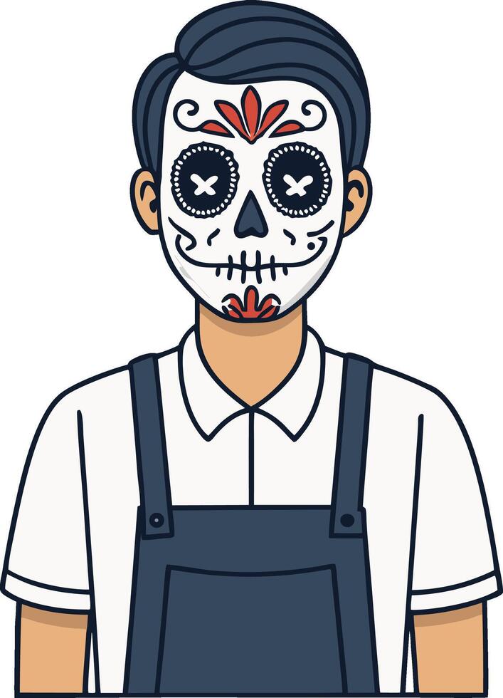 Colorful Sugar Skull Face Illustration for Halloween Celebration and Tattoo Design vector