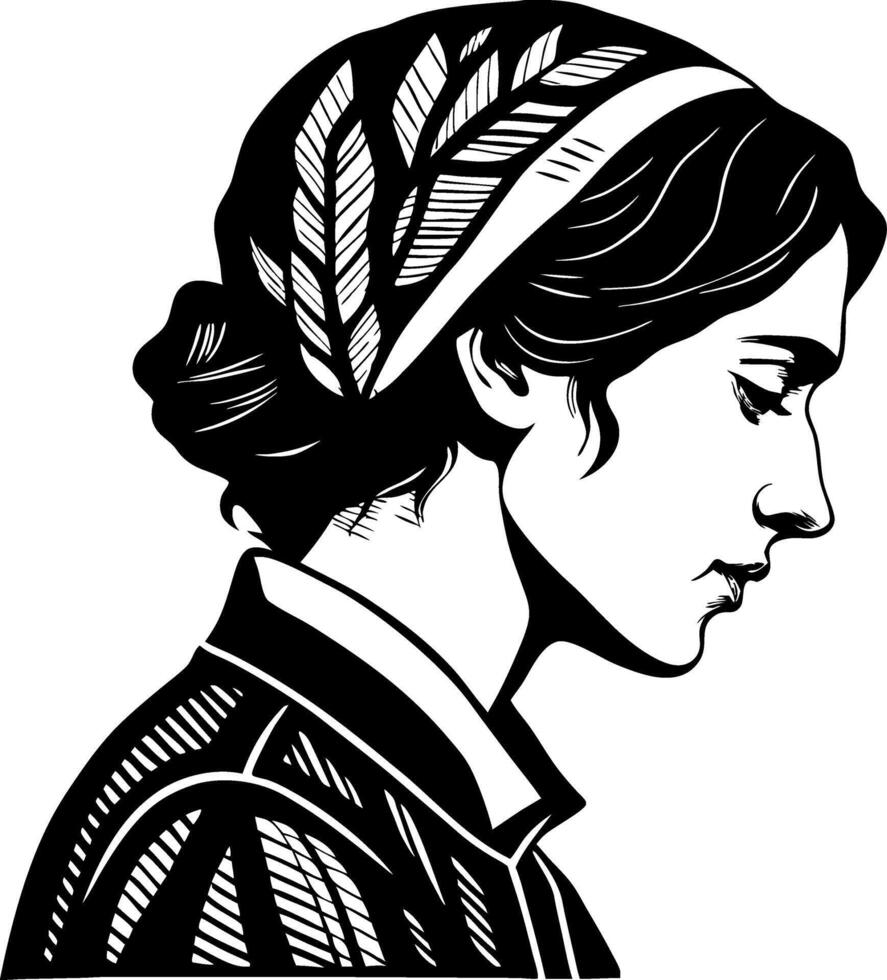 Elegant Profile of a Woman with Intricate Headscarf Design for Tattoos and Illustrations vector
