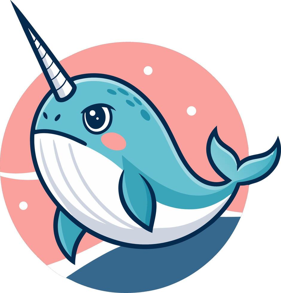 Cute Cartoon Narwhal Swimming with Whimsical Expressions in a Colorful Background vector
