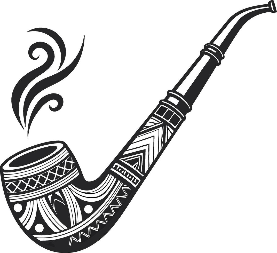 Decorative Smoking Pipe with Artistic Patterns and Smoke Swirls for Tattoo Designs and Art Projects vector