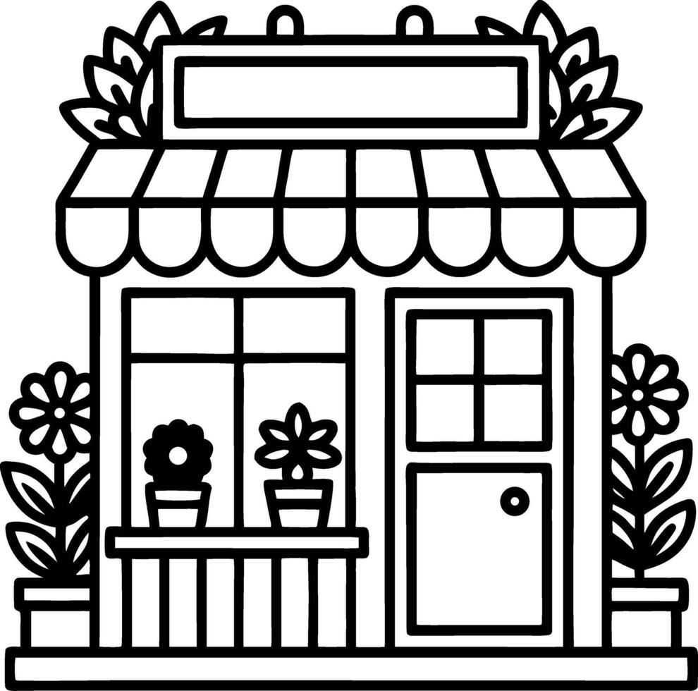 Charming Flower Shop Front Illustration with Potted Plants and Flower Details vector