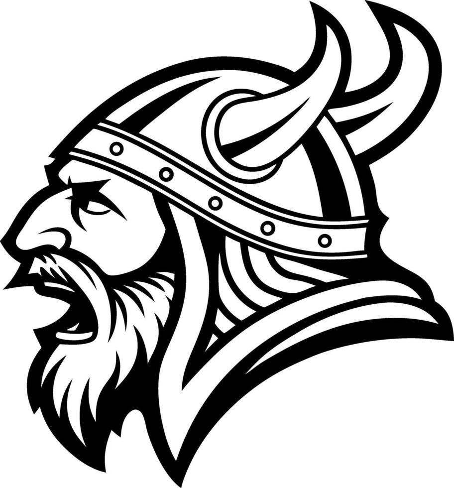 Fierce Viking Warrior Head with Horned Helmet for Tattoo and Graphic Design Inspiration vector