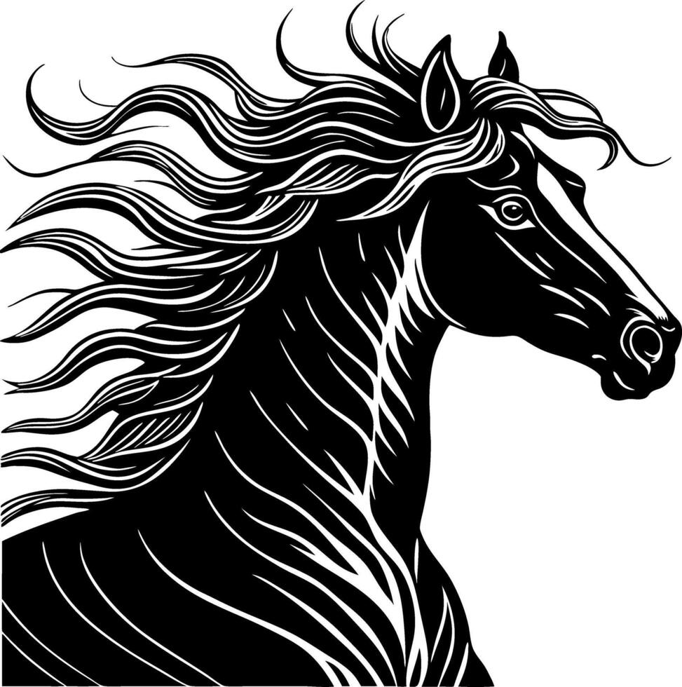 Majestic Horse Silhouette with Flowing Mane Design for Tattoo or Coloring Book Inspiration vector