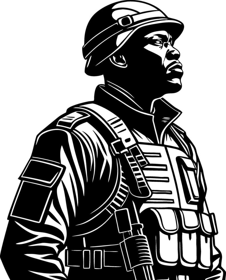 Soldier in Tactical Gear Profile View Strong and Brave Military Illustration for Tattoos and Art vector