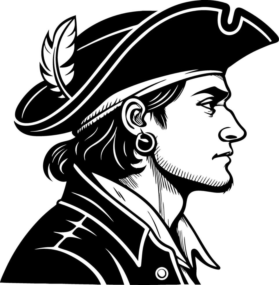 Detailed Profile of a Historical Pirate Character in Classic Traditional Style vector