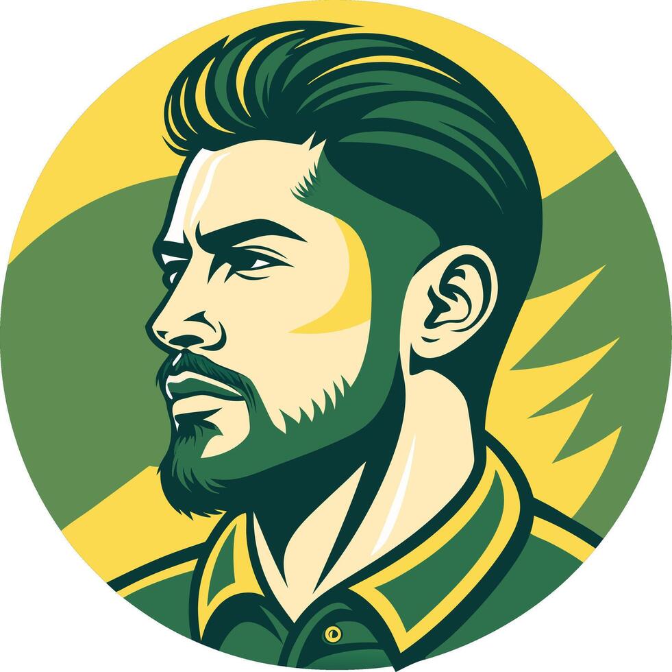 Stylized Male Portrait with Beard and Stylish Haircut for Graphic Design and Merchandise vector