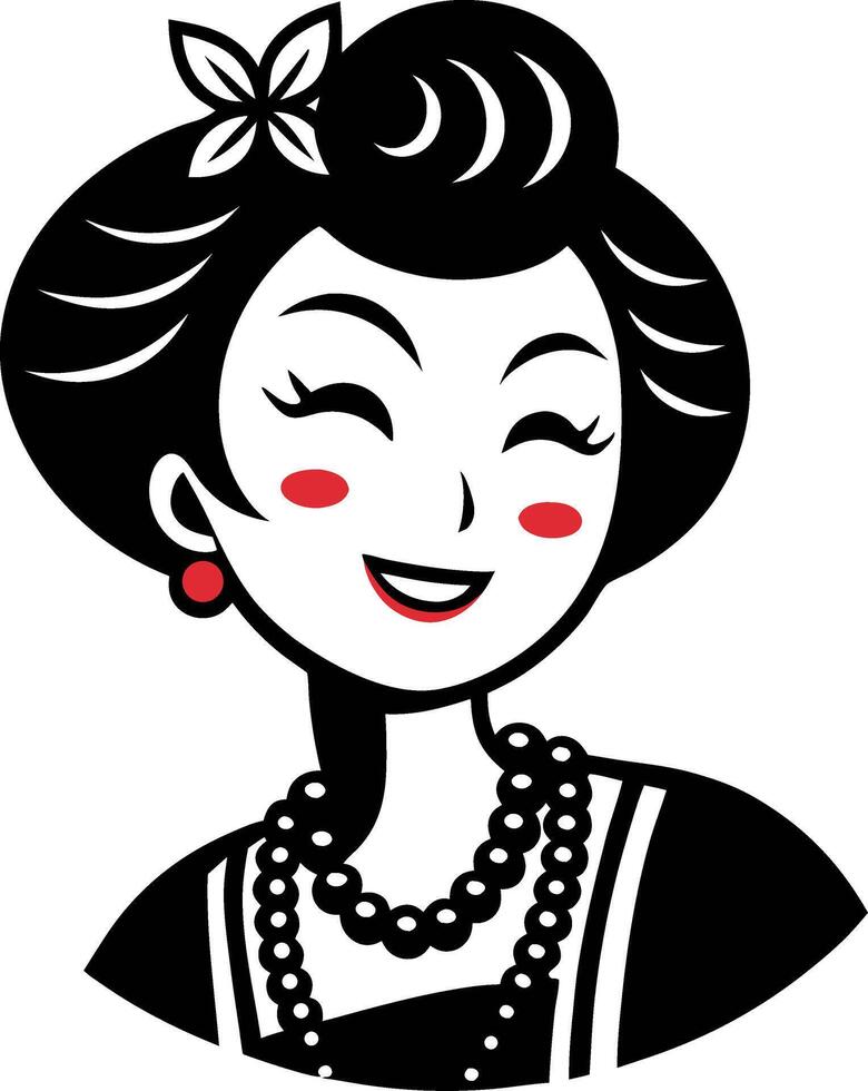 Vintage Japanese Woman Smiling with Traditional Hair and Accessories for Tattoo and Design vector