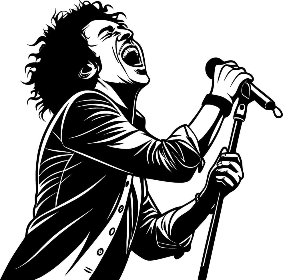 Energetic Singer Performing Live with Microphone Vintage Style Illustration vector
