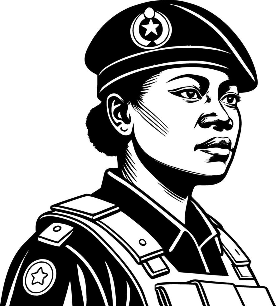 Confident Female Police Officer Portrait with Uniform and Beret for Empowerment Themes vector