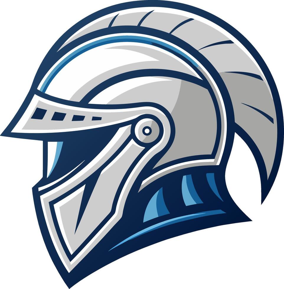 Detailed Illustration of a Knight Helmet in Metallic Silver and Blue Design for Gaming and Sports vector