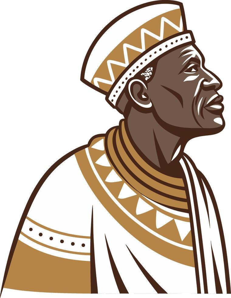African Elder Portrait Profile with Traditional Attire and Distinctive Headwear for Cultural Inspiration vector