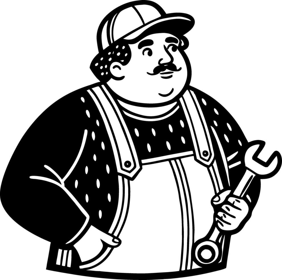Friendly Mechanic Character with Wrench in Overalls and Cap for Promotional and Graphic Use vector