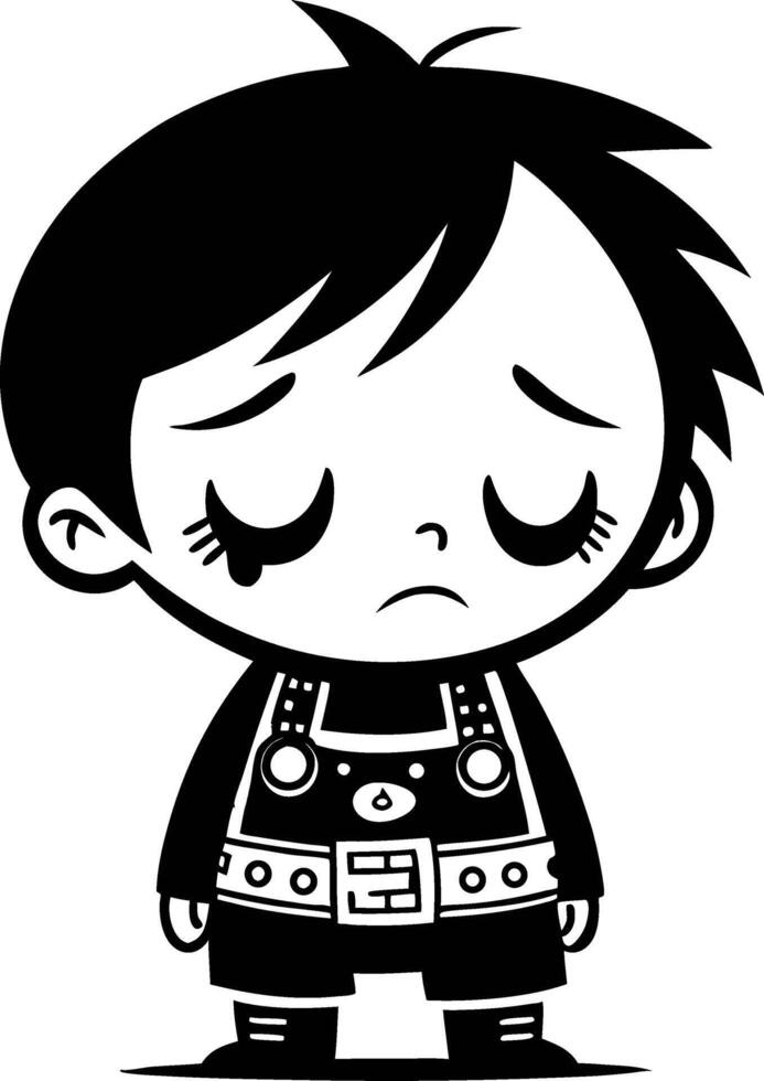 Cute Sad Boy Character Illustration with Oversized Clothes for Coloring Books and Tattoo Design vector