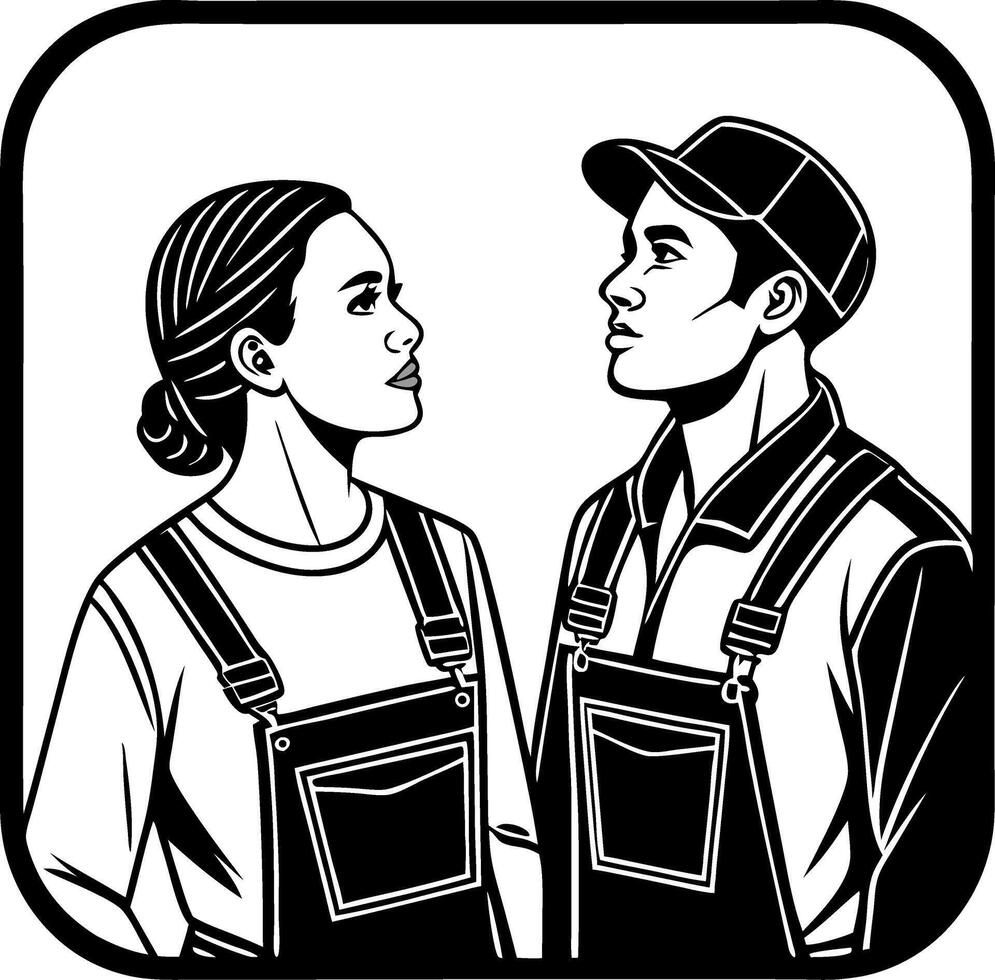 Couple Looking Up Illustration of Man and Woman in Overalls Inspiration and Hope vector
