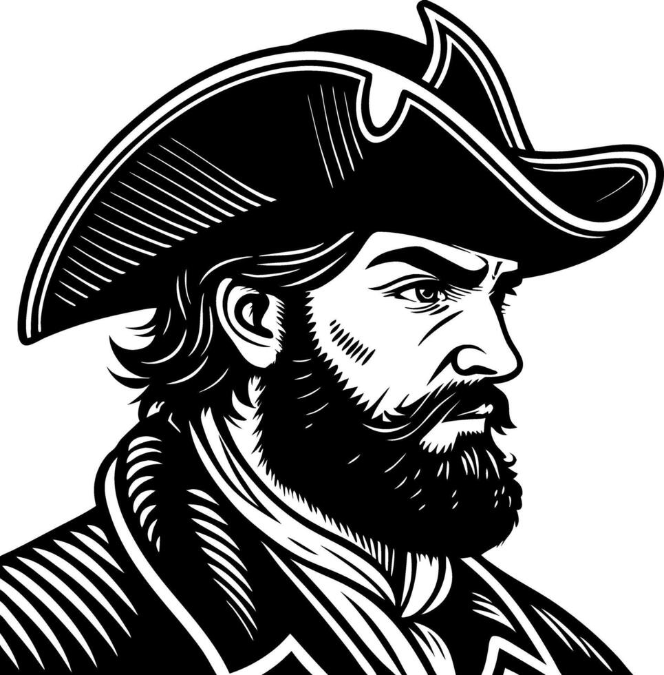 Vintage Pirate Portrait in Black and White for Comic Art and T-Shirt Design vector