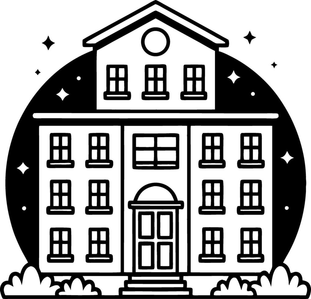 Elegant Line Art Illustration of a Two-Story House Surrounded by Starry Night Sky vector