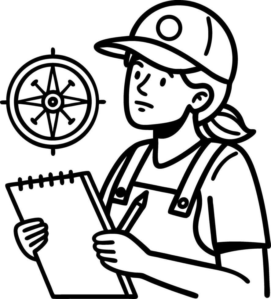 Adventure Seeker Holding Notebook and Compass for Exploration Planning vector