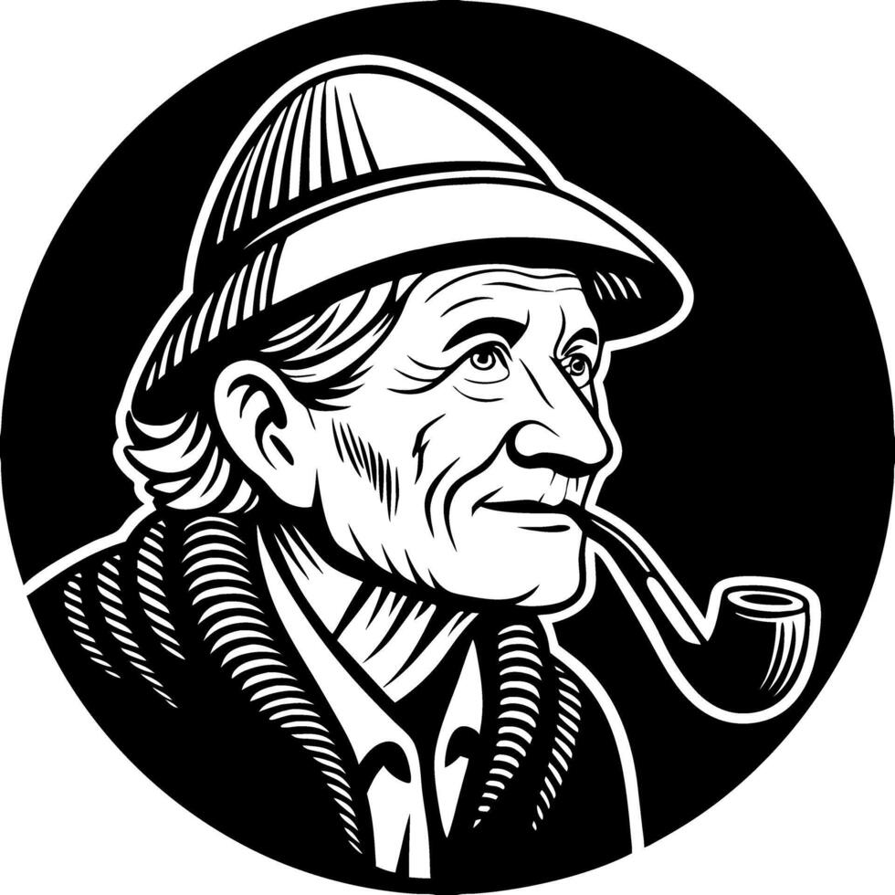 Vintage Fisherman Portrait with Pipe Detailed Illustration for Tattoo Design and Home Decor vector
