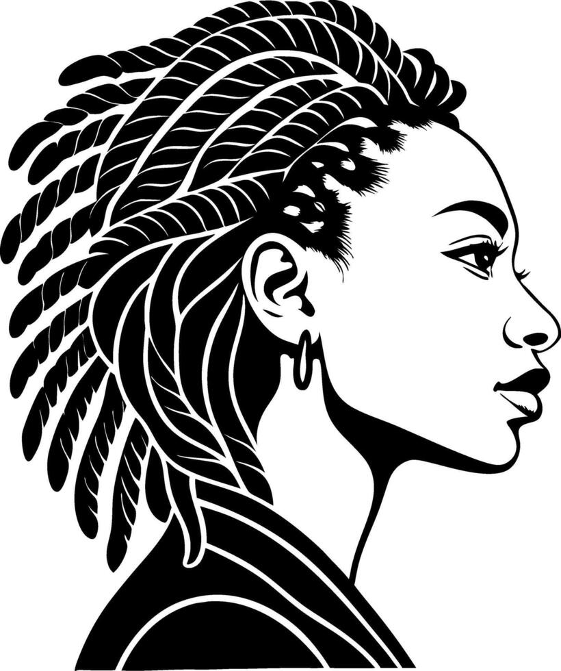 Stylish Silhouette of a Woman with Braided Hairstyles for Tattoo and Graphic Design vector