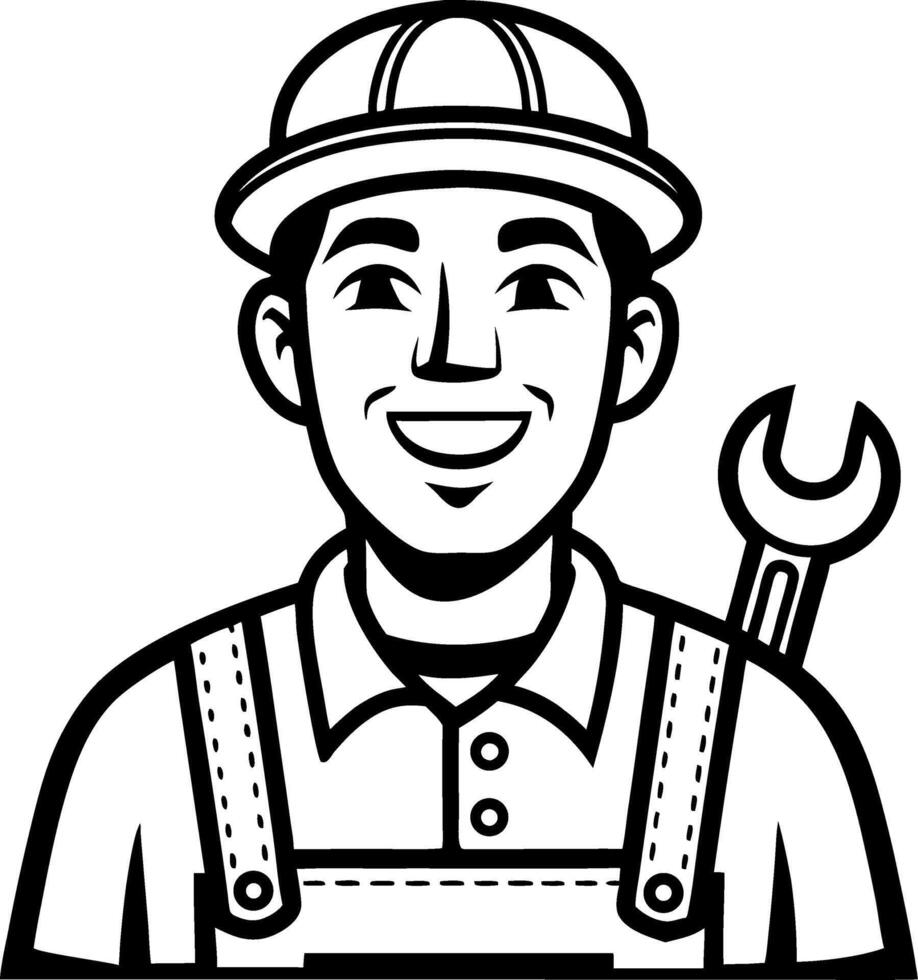 Smiling Mechanic Character with Wrench in Overalls Ideal for Branding and Educational Materials vector
