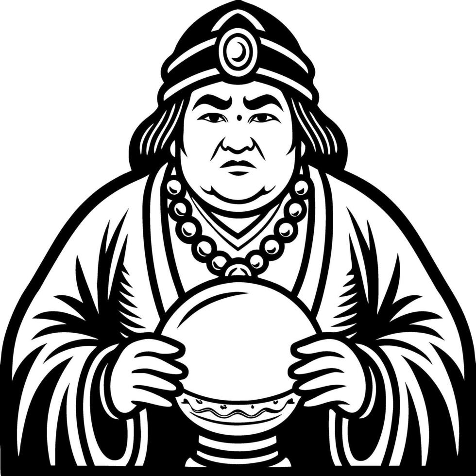 Wise Fortune Teller Holding Crystal Ball Minimalist Design for Tattoo and Coloring Projects vector