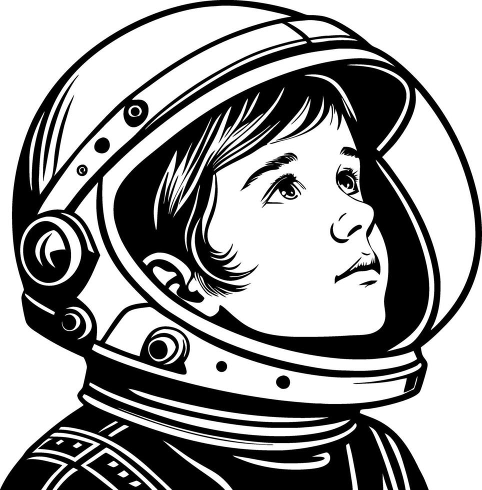 Inspiring Child Astronaut Portrait Featuring Helmet and Dreamy Expression for Exploration Themes vector
