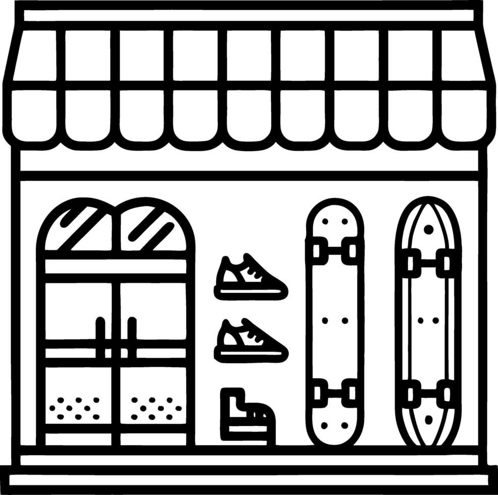 Skate Shop Front Display Featuring Sneakers and Skateboards for Urban Lifestyle Enthusiasts vector