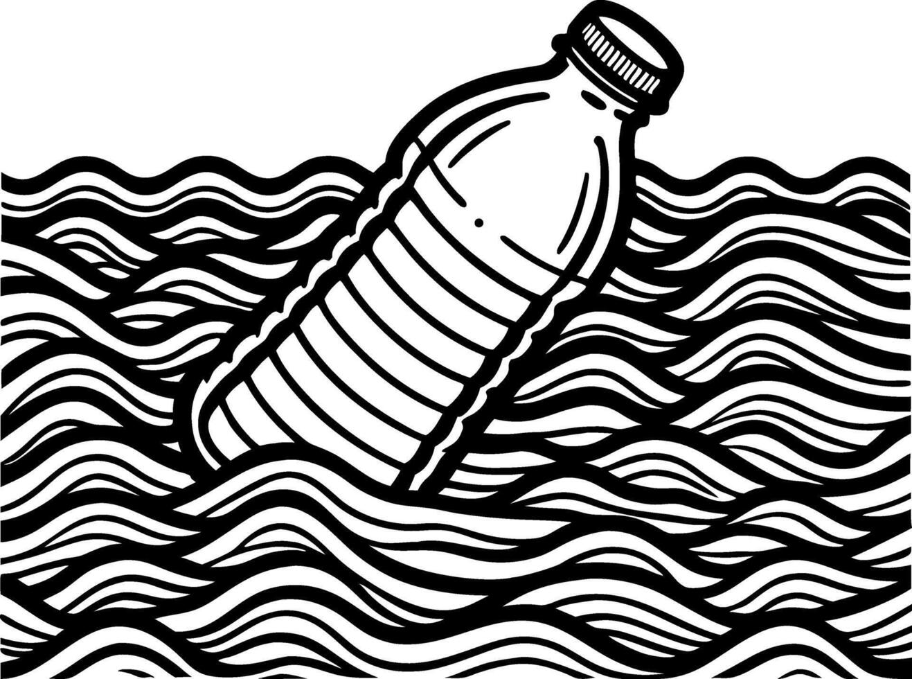 Floating Plastic Bottle in Ocean Waves Environmental Awareness Illustration vector