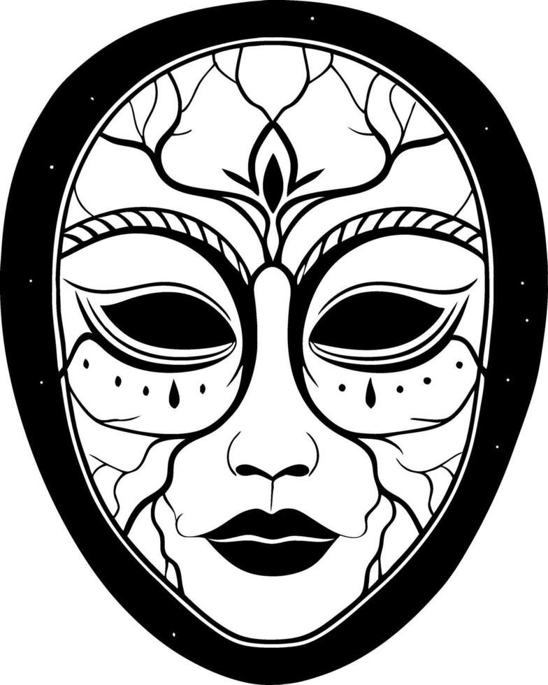 Intricate Tribal Mask Design Featuring Nature Inspired Patterns for Tattoo or Coloring Book vector