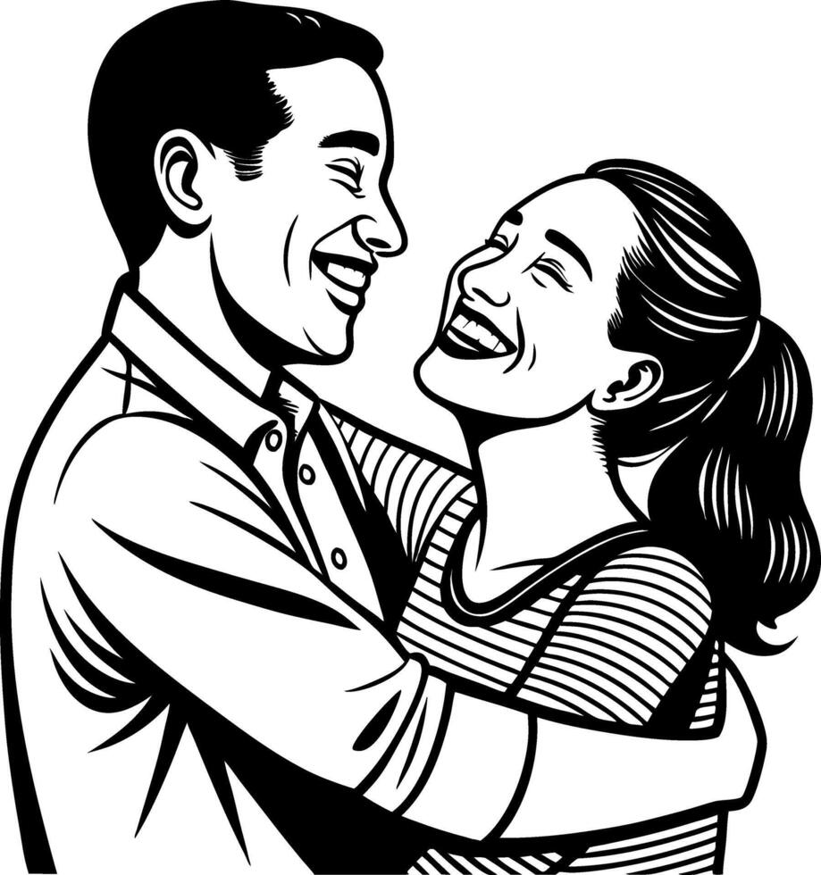 Happy Couple Embracing in Joyful Laughter Retro Style Design for Home Decor and Gifts vector