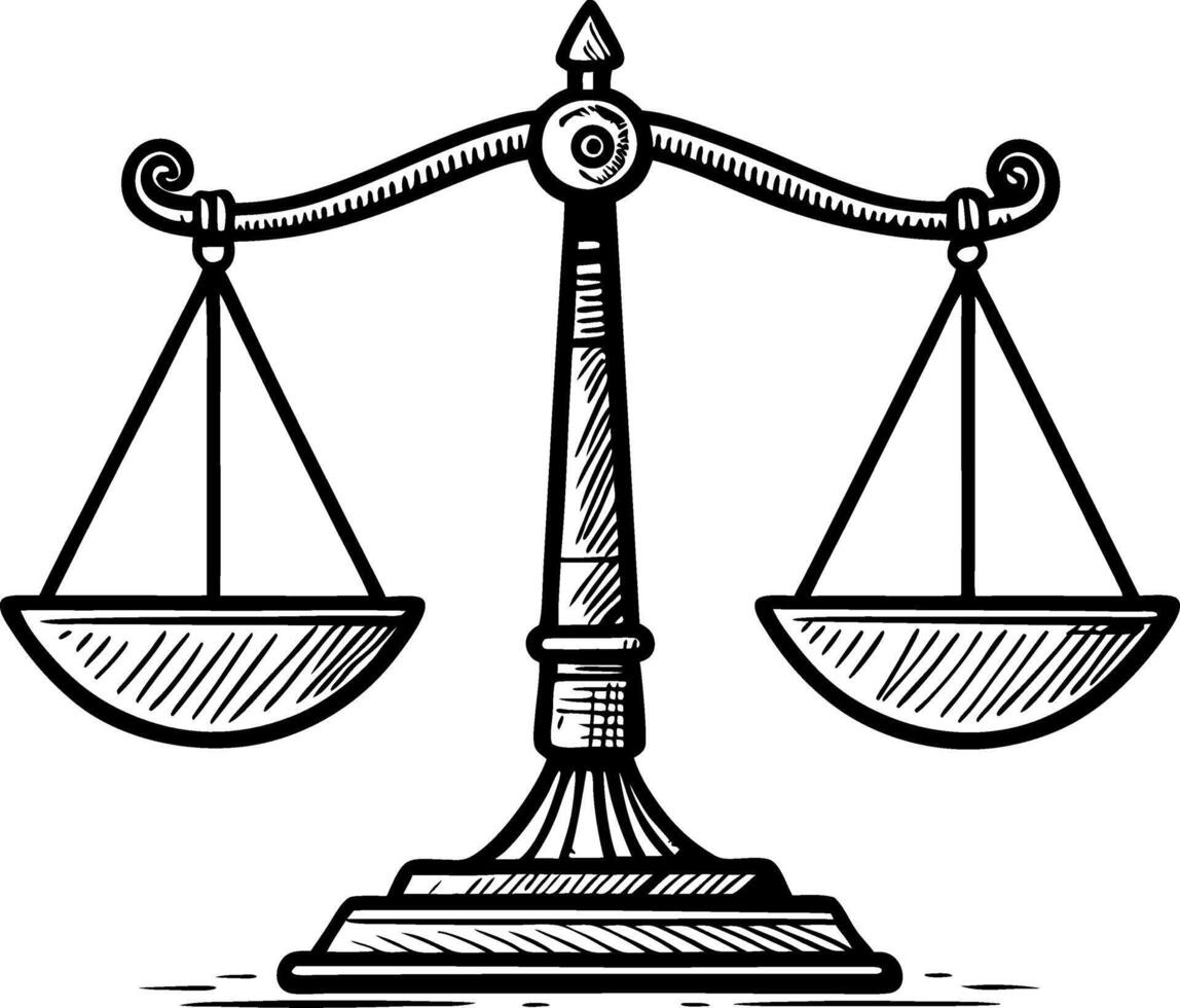 Hand-Drawn Scales of Justice Illustration for Legal Themes and Education Projects vector