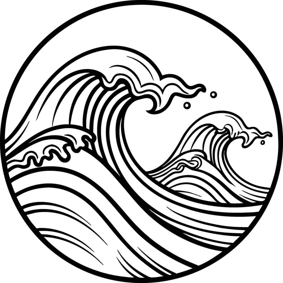 Dynamic Ocean Waves Illustration Ideal for Tattoo Design and Coloring Books vector