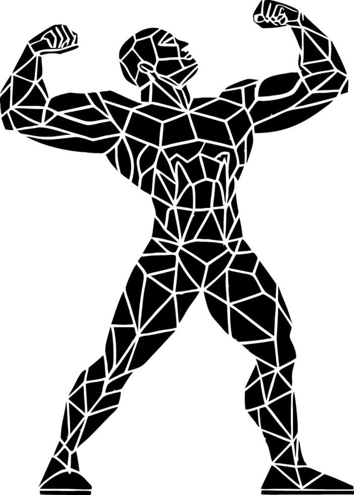 Geometric Bodybuilding Silhouette in Bold Black and White Designed for Fitness Themes vector