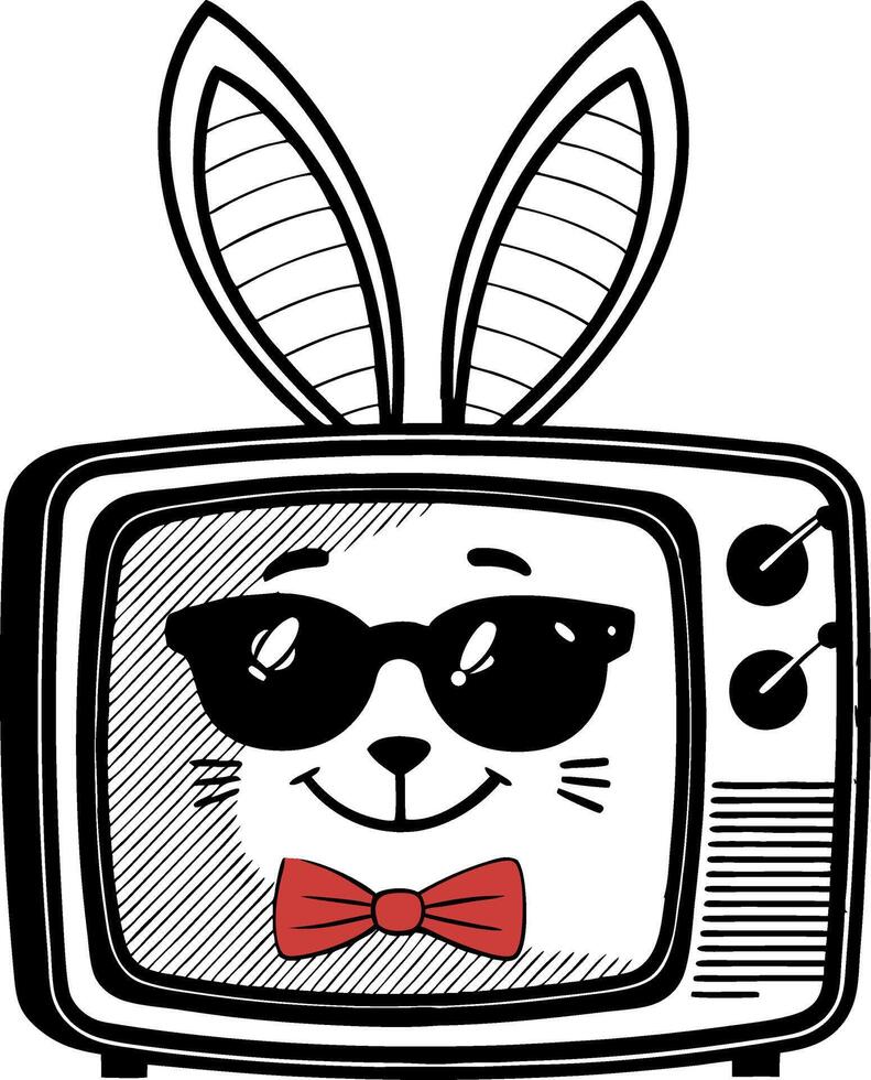 Cool Cartoon Bunny in Sunglasses Inside Retro Television for Fun Designs and Colorful Art vector