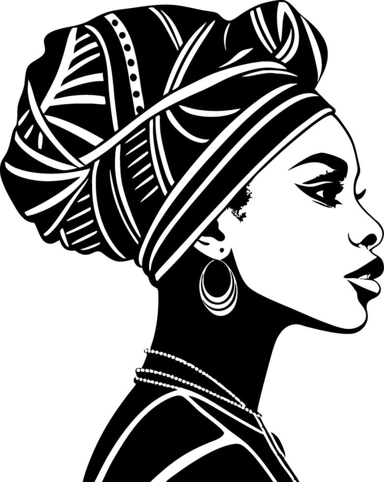 Elegant African Woman Silhouette with Traditional Headwrap Ideal for Tattoo and Art Projects vector