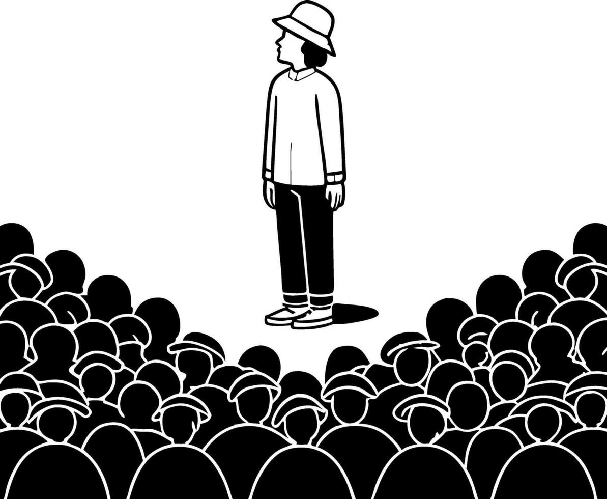 Isolated Young Person Surrounded by Crowd Illustration for Social Themes and Designs vector